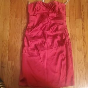 David's Bridal red satin strapless dress